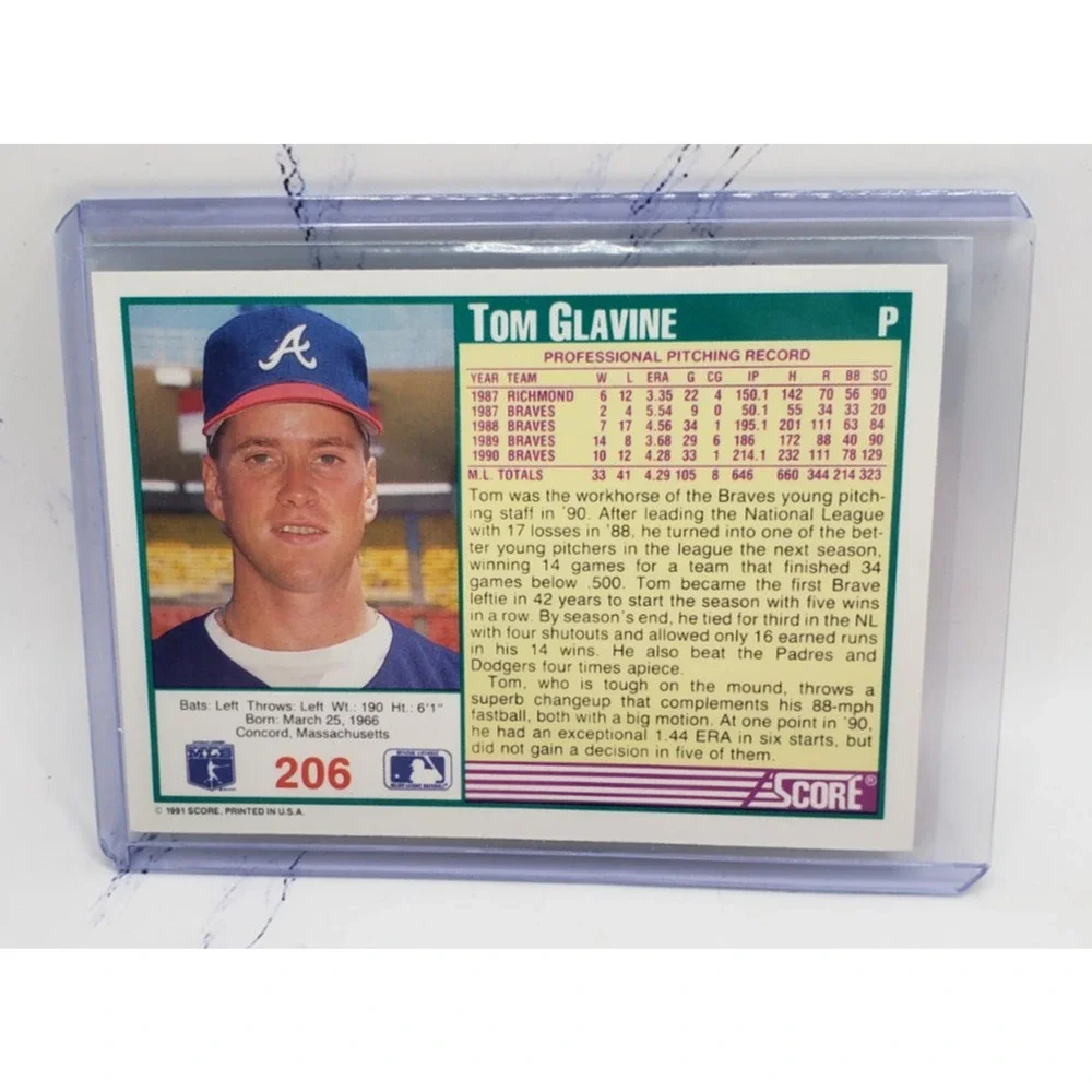 1991 Score Tom Glavine Atlanta Braves Baseball Card
